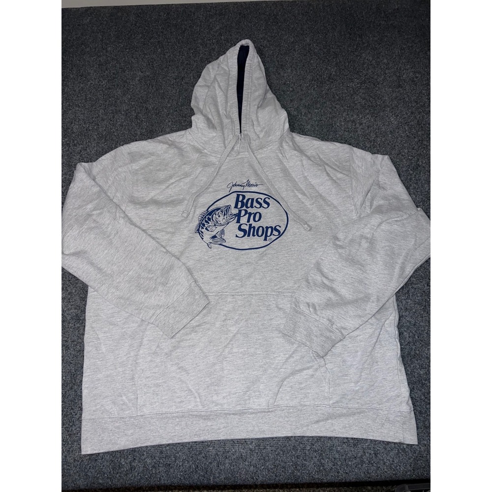 Bass Pro Shops Johnny Morris Gray Hoodie Sweatshirt Mens 2XL Graphic Pullover